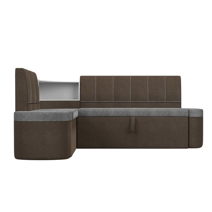 Кухонный угловой диван «Тефида», левый угол, дельфин, рогожка, цвет серый / коричневый - фото 1926630667