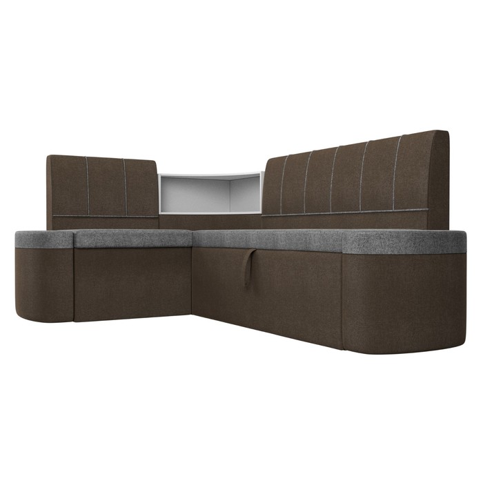 Кухонный угловой диван «Тефида», левый угол, дельфин, рогожка, цвет серый / коричневый - фото 1926630668