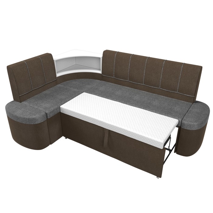 Кухонный угловой диван «Тефида», левый угол, дельфин, рогожка, цвет серый / коричневый - фото 1926630671