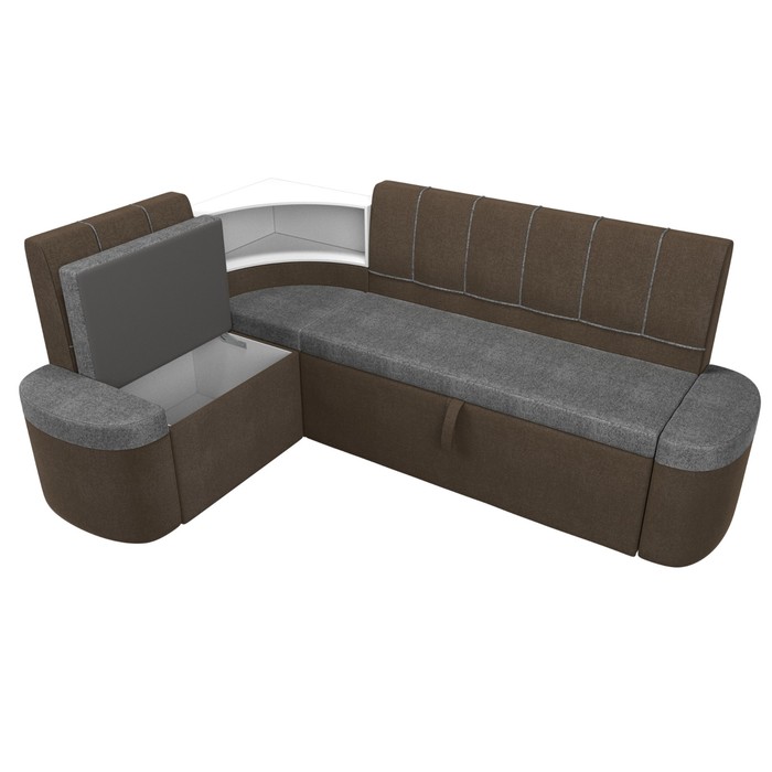 Кухонный угловой диван «Тефида», левый угол, дельфин, рогожка, цвет серый / коричневый - фото 1926630672