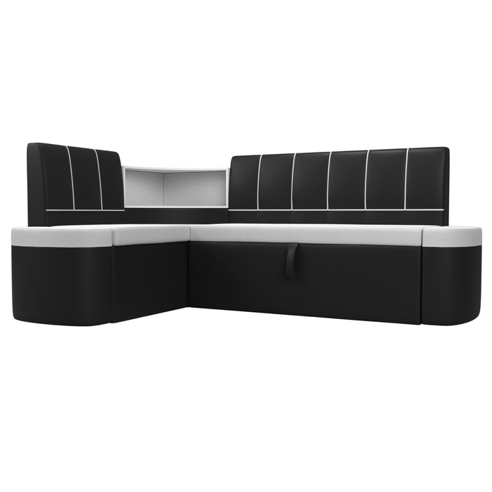 Кухонный угловой диван «Тефида», левый угол, дельфин, экокожа, цвет белый / чёрный - фото 1907656556