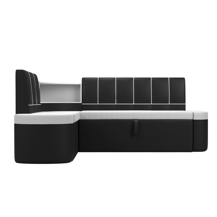Кухонный угловой диван «Тефида», левый угол, дельфин, экокожа, цвет белый / чёрный - фото 1907656557
