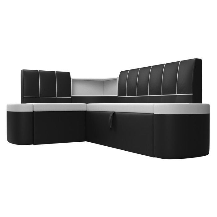 Кухонный угловой диван «Тефида», левый угол, дельфин, экокожа, цвет белый / чёрный - фото 1907656558