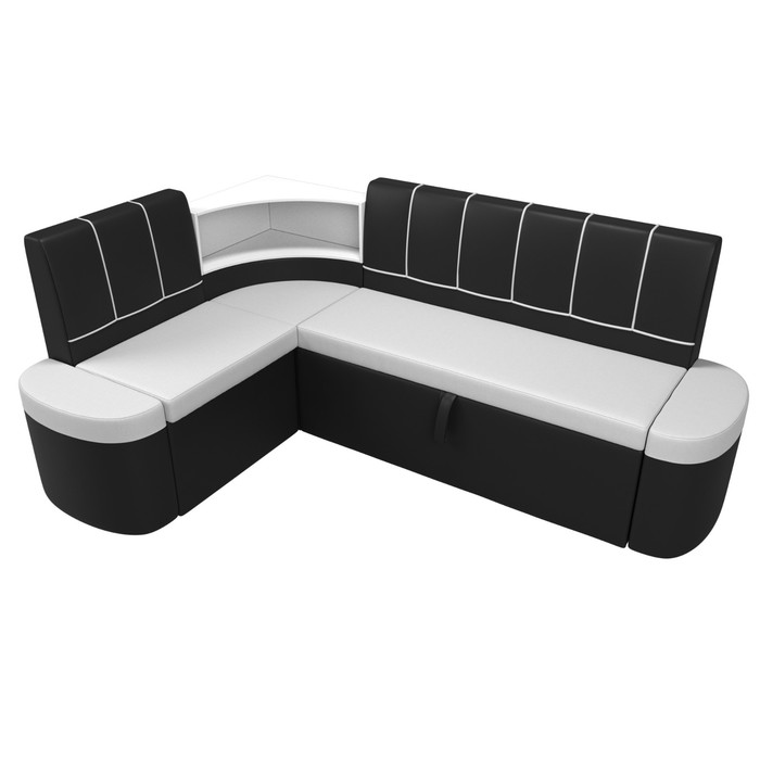 Кухонный угловой диван «Тефида», левый угол, дельфин, экокожа, цвет белый / чёрный - фото 1907656560