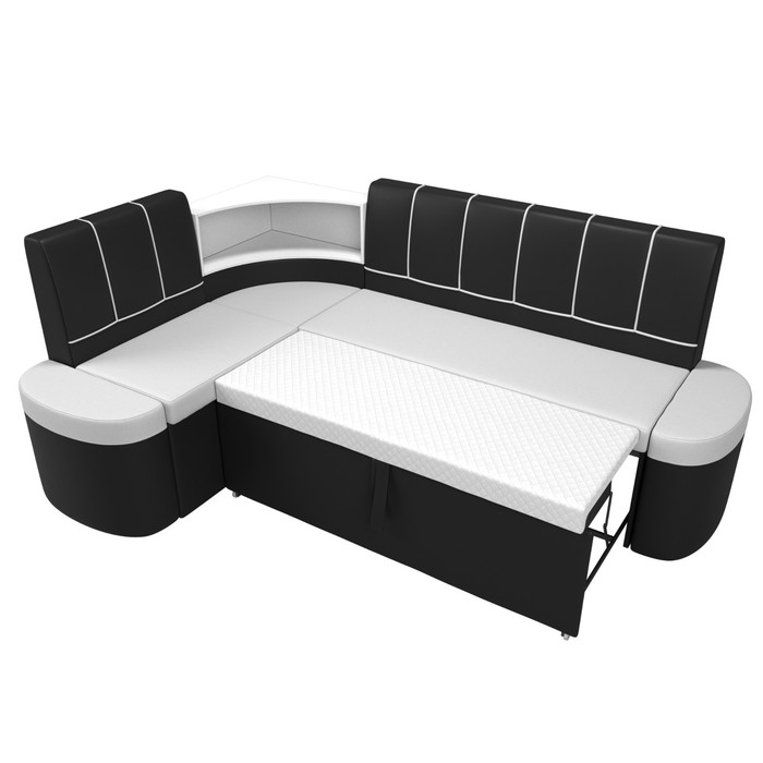 Кухонный угловой диван «Тефида», левый угол, дельфин, экокожа, цвет белый / чёрный - фото 1907656561