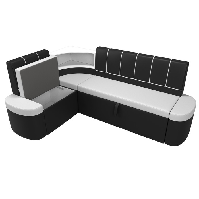 Кухонный угловой диван «Тефида», левый угол, дельфин, экокожа, цвет белый / чёрный - фото 1907656562
