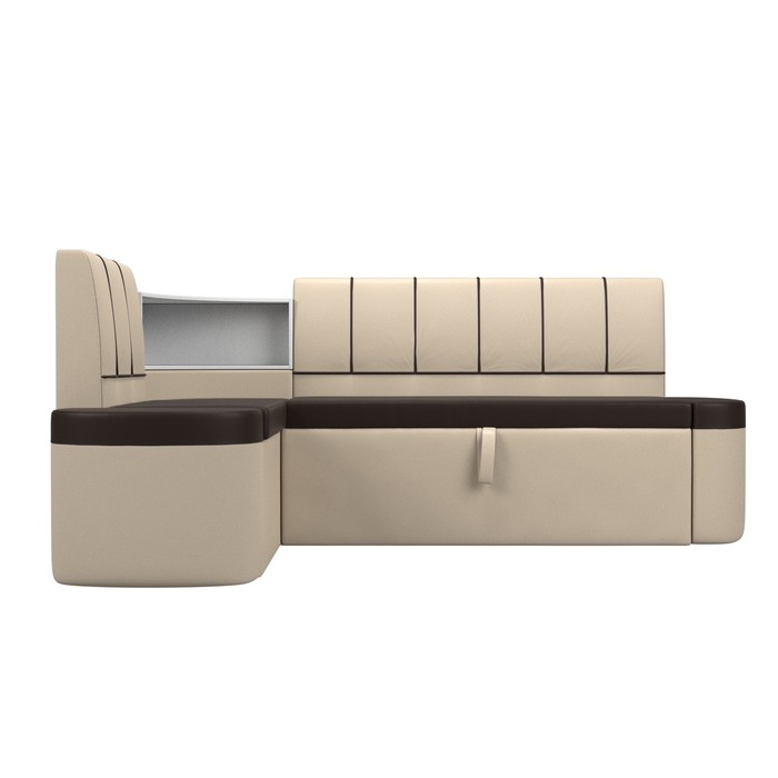 Кухонный угловой диван «Тефида», левый угол, дельфин, экокожа, цвет коричневый / бежевый - фото 1907656566