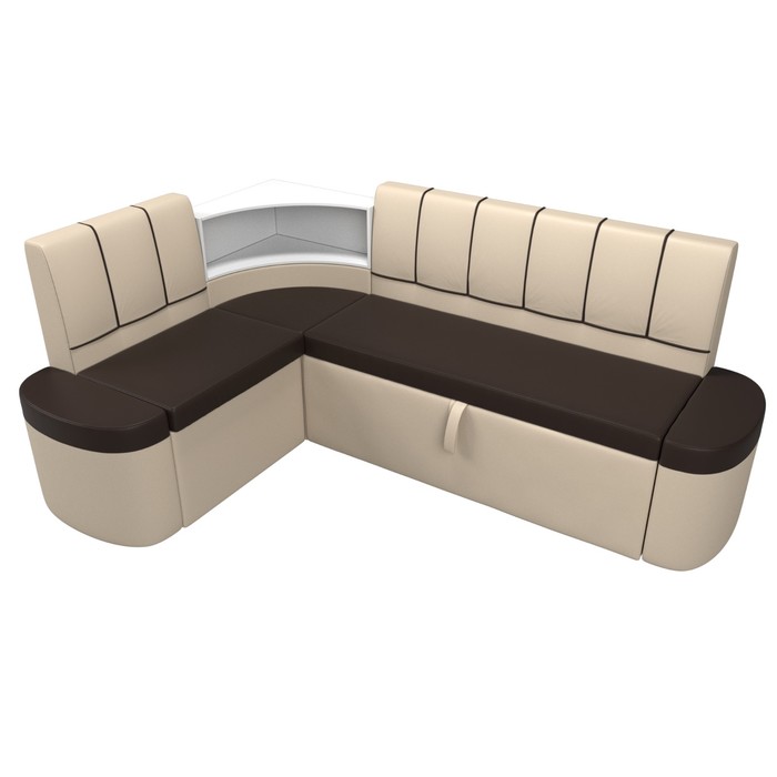 Кухонный угловой диван «Тефида», левый угол, дельфин, экокожа, цвет коричневый / бежевый - фото 1926630690