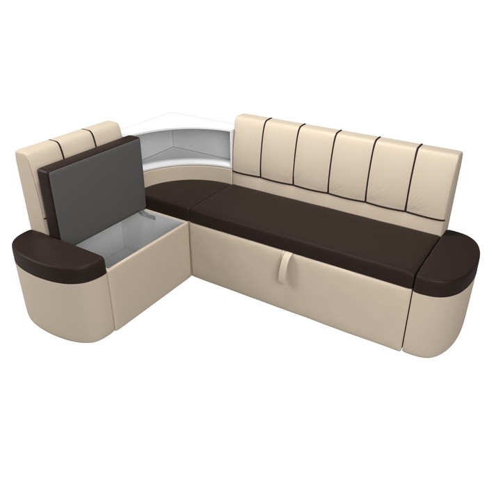 Кухонный угловой диван «Тефида», левый угол, дельфин, экокожа, цвет коричневый / бежевый - фото 1926630692