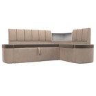 Кухонный угловой диван «Тефида», правый угол, дельфин, велюр, цвет коричневый / бежевый - фото 298453904