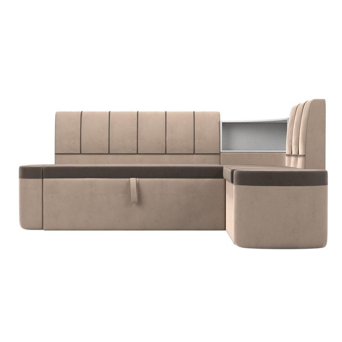 Кухонный угловой диван «Тефида», правый угол, дельфин, велюр, цвет коричневый / бежевый - фото 1907656575