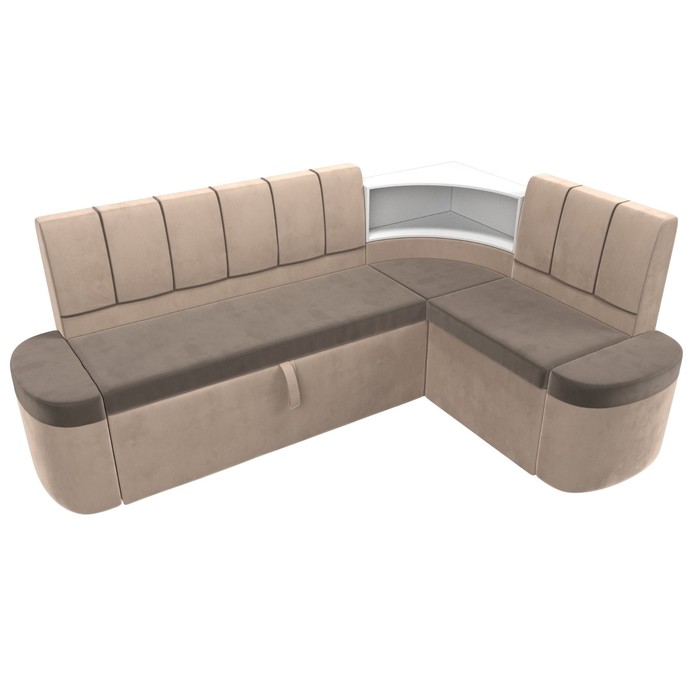 Кухонный угловой диван «Тефида», правый угол, дельфин, велюр, цвет коричневый / бежевый - фото 1907656578