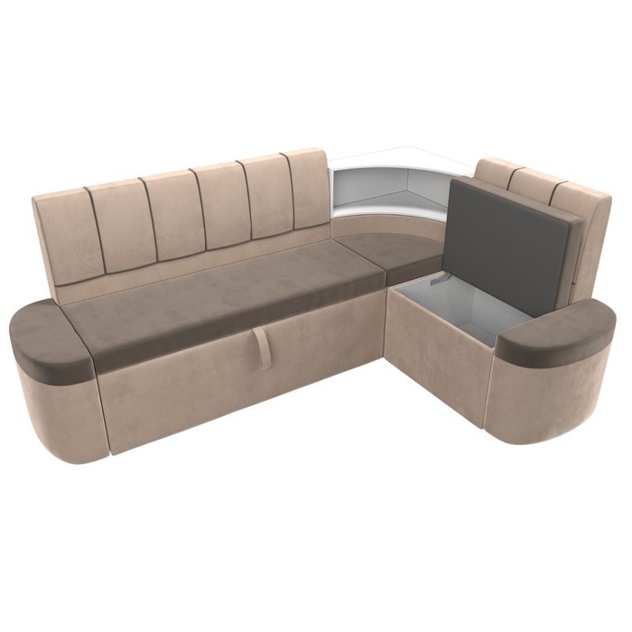 Кухонный угловой диван «Тефида», правый угол, дельфин, велюр, цвет коричневый / бежевый - фото 1907656579