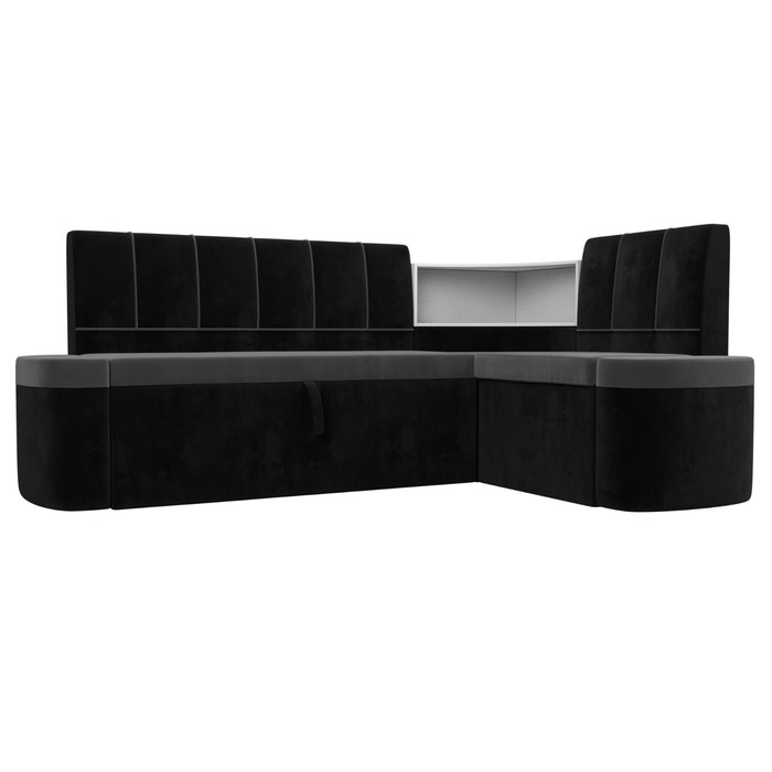 Кухонный угловой диван «Тефида», правый угол, механизм дельфин, велюр, цвет серый / чёрный - Фото 1