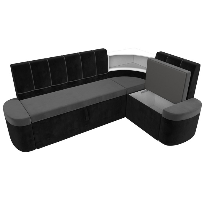Кухонный угловой диван «Тефида», правый угол, механизм дельфин, велюр, цвет серый / чёрный - фото 1907656590