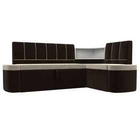 Кухонный угловой диван «Тефида», правый угол, дельфин, микровельвет, бежевый / коричневый