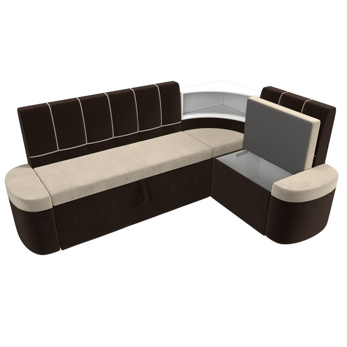 Кухонный угловой диван «Тефида», правый угол, дельфин, микровельвет, бежевый / коричневый - фото 1907656601