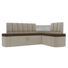 Кухонный угловой диван «Тефида», правый угол, дельфин, микровельвет, коричневый / бежевый - фото 298453937