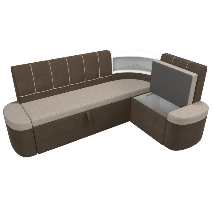 Кухонный угловой диван «Тефида», правый угол, дельфин, рогожка, цвет бежевый / коричневый - фото 1907656622