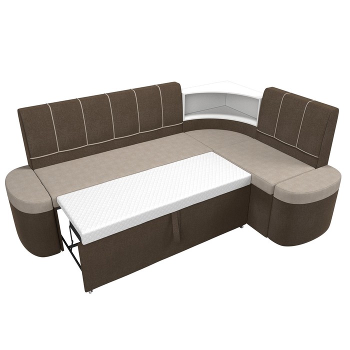 Кухонный угловой диван «Тефида», правый угол, дельфин, рогожка, цвет бежевый / коричневый - фото 1907656623