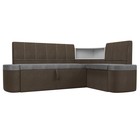 Кухонный угловой диван «Тефида», правый угол, дельфин, рогожка, цвет серый / коричневый - фото 298453958