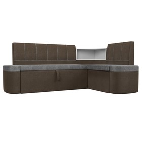 Кухонный угловой диван «Тефида», правый угол, дельфин, рогожка, цвет серый / коричневый