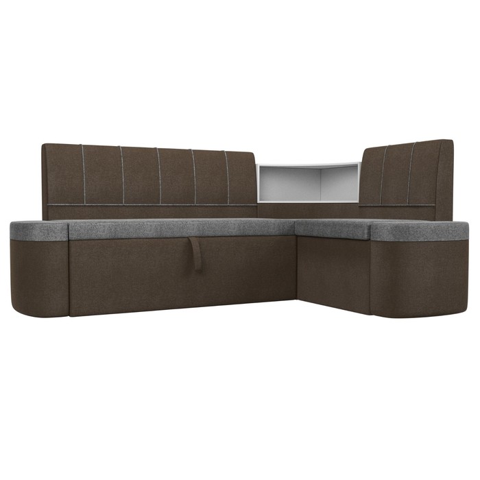 Кухонный угловой диван «Тефида», правый угол, дельфин, рогожка, цвет серый / коричневый
