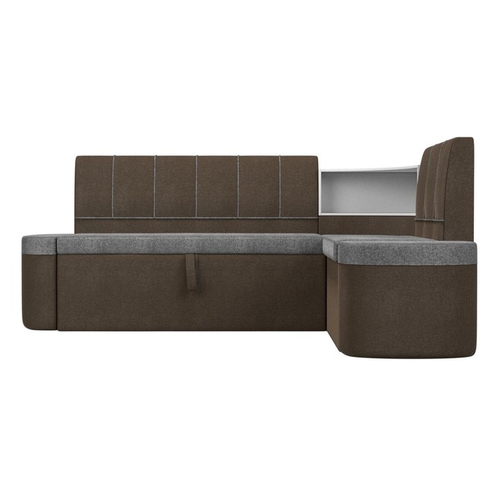 Кухонный угловой диван «Тефида», правый угол, дельфин, рогожка, цвет серый / коричневый - фото 1907656629