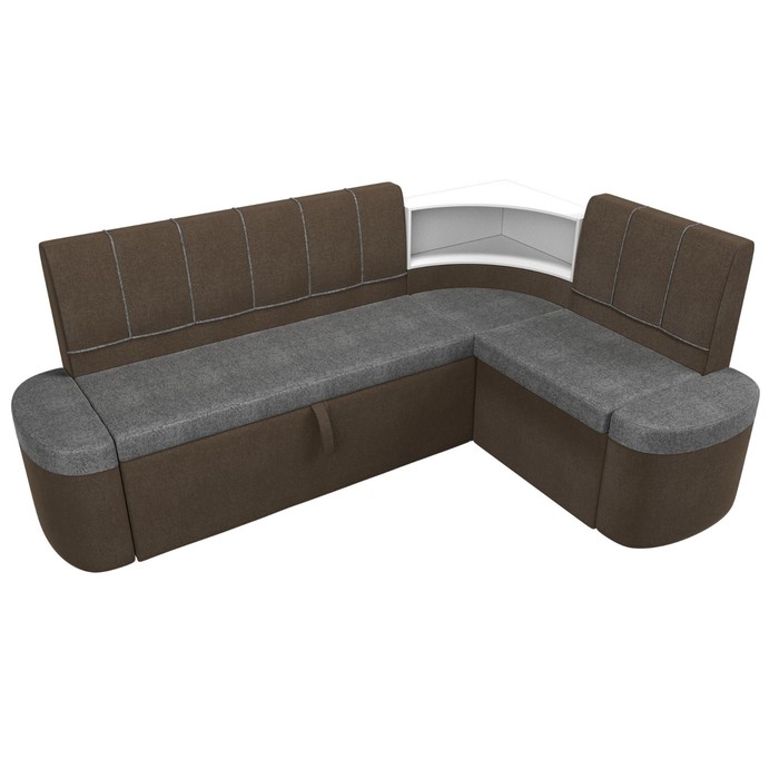 Кухонный угловой диван «Тефида», правый угол, дельфин, рогожка, цвет серый / коричневый - фото 1907656632