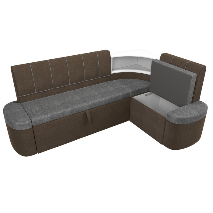 Кухонный угловой диван «Тефида», правый угол, дельфин, рогожка, цвет серый / коричневый - фото 1907656633