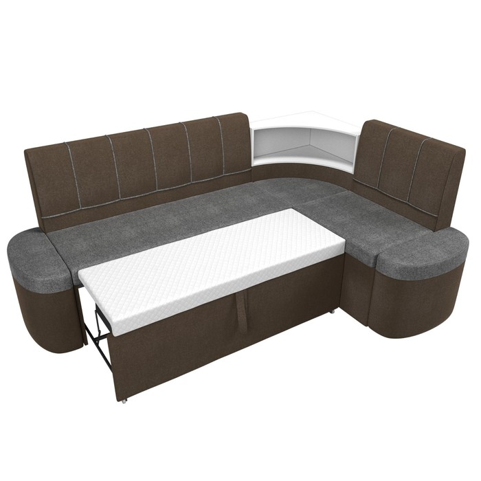 Кухонный угловой диван «Тефида», правый угол, дельфин, рогожка, цвет серый / коричневый - фото 1907656634