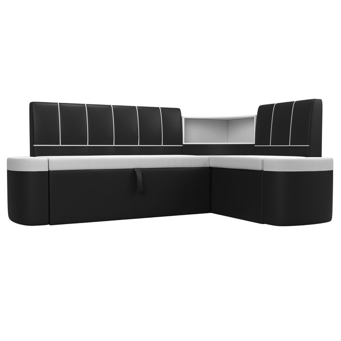 Кухонный угловой диван «Тефида», правый угол, дельфин, экокожа, цвет белый / чёрный - фото 1907656639