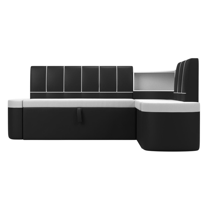 Кухонный угловой диван «Тефида», правый угол, дельфин, экокожа, цвет белый / чёрный - фото 1907656640