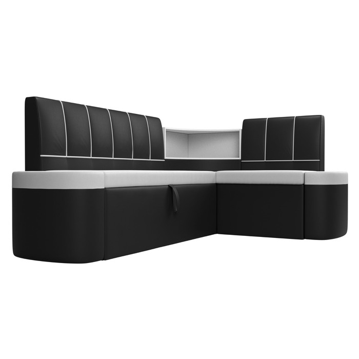 Кухонный угловой диван «Тефида», правый угол, дельфин, экокожа, цвет белый / чёрный - фото 1907656641