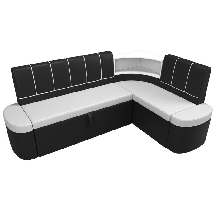 Кухонный угловой диван «Тефида», правый угол, дельфин, экокожа, цвет белый / чёрный - фото 1907656643