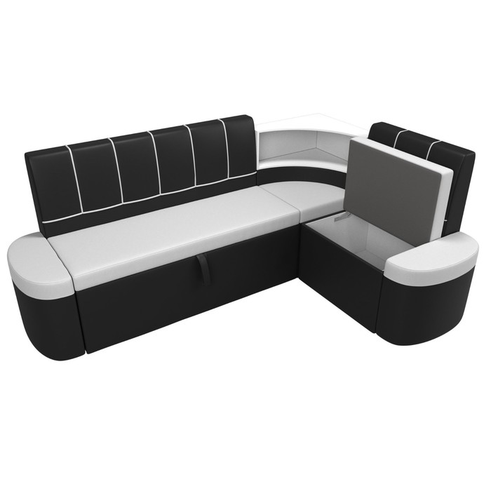 Кухонный угловой диван «Тефида», правый угол, дельфин, экокожа, цвет белый / чёрный - фото 1907656644