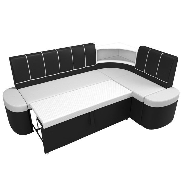 Кухонный угловой диван «Тефида», правый угол, дельфин, экокожа, цвет белый / чёрный - фото 1907656645