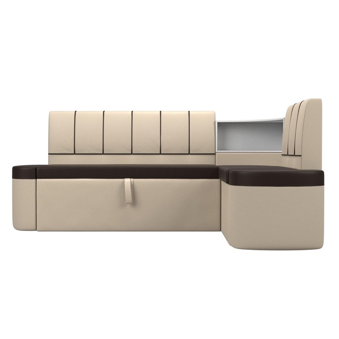 Кухонный угловой диван «Тефида», правый угол, дельфин, экокожа, цвет коричневый / бежевый - фото 1907656649