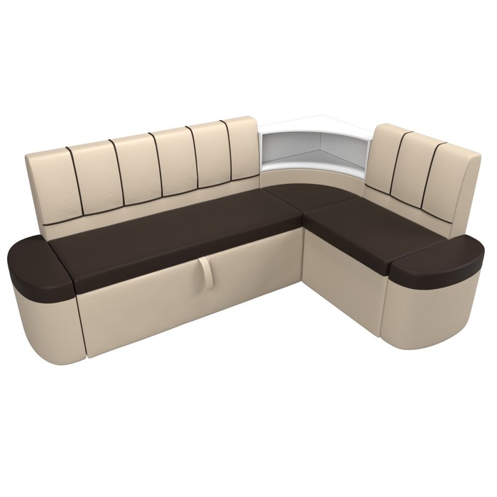 Кухонный угловой диван «Тефида», правый угол, дельфин, экокожа, цвет коричневый / бежевый - фото 1907656652