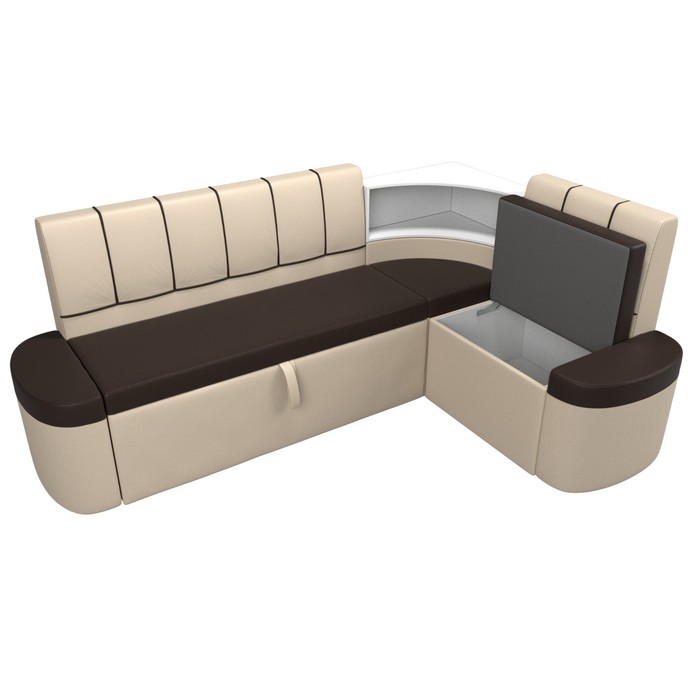 Кухонный угловой диван «Тефида», правый угол, дельфин, экокожа, цвет коричневый / бежевый - фото 1907656653