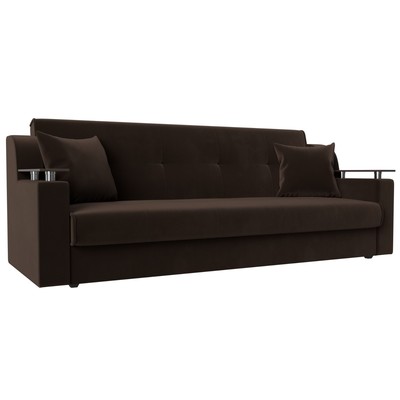 Прямой диван «Сенатор», ППУ, механизм книжка, микровельвет, цвет коричневый