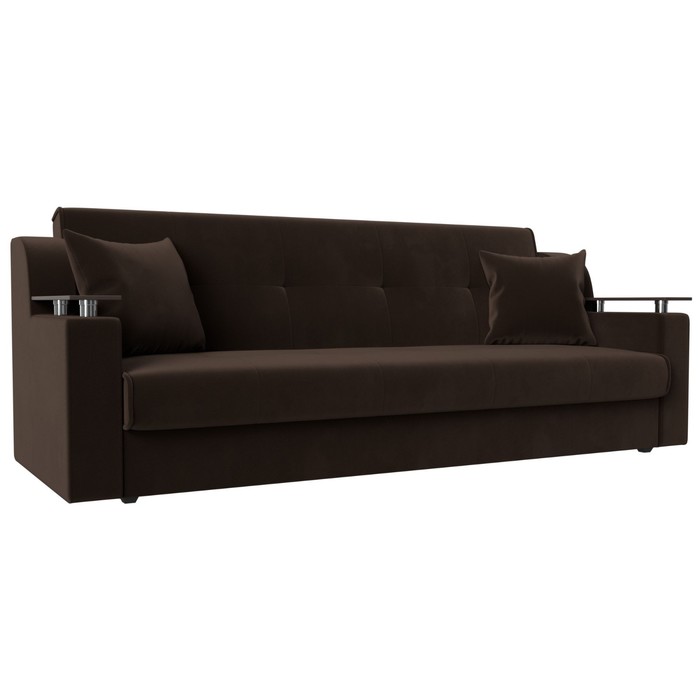 Прямой диван «Сенатор», ППУ, механизм книжка, микровельвет, цвет коричневый - Фото 1