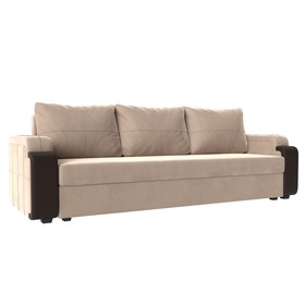 Прямой диван «Николь лайт», еврокнижка, велюр / экокожа, цвет бежевый / коричневый