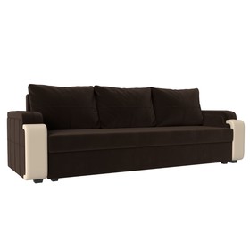 Прямой диван «Николь лайт», еврокнижка, микровельвет / экокожа, цвет коричневый / бежевый