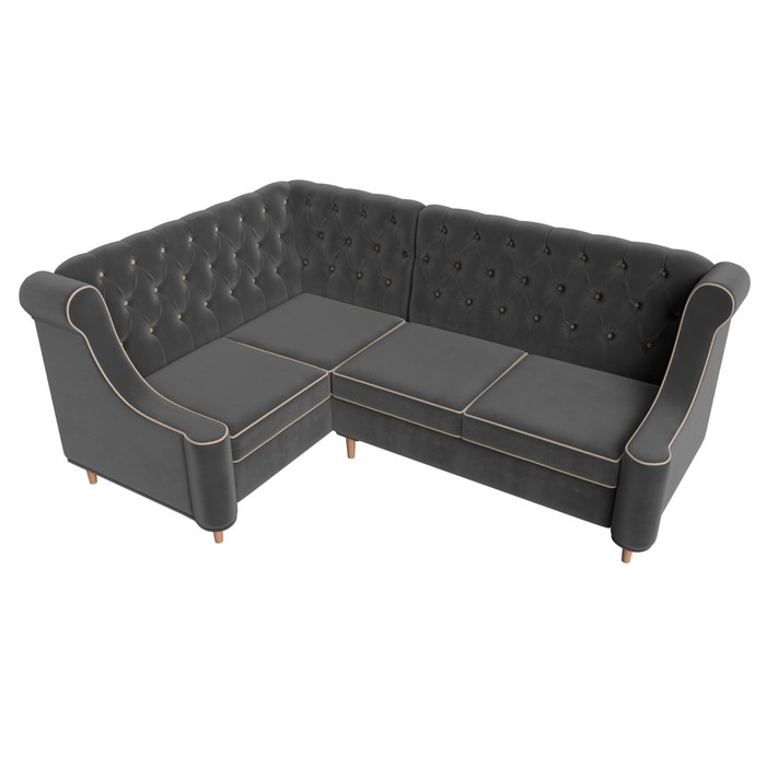 Угловой диван «Бронкс», левый угол, велюр, цвет серый / кант бежевый - фото 1926631412