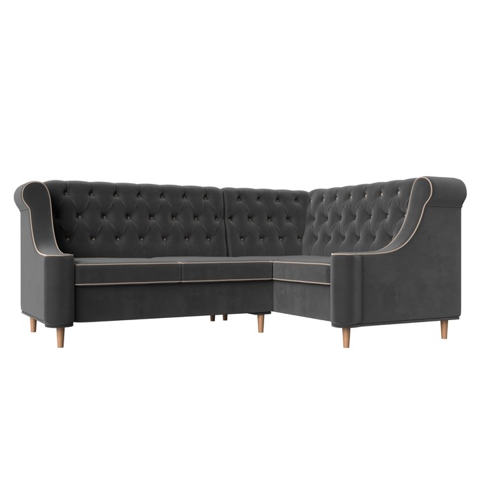 Угловой диван «Бронкс», правый угол, велюр, цвет серый / кант бежевый - фото 1910591983