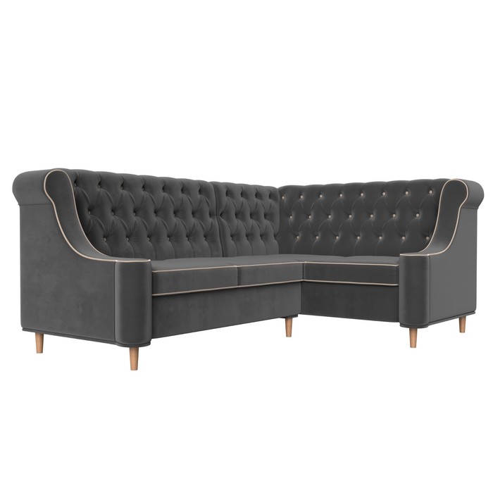 Угловой диван «Бронкс», правый угол, велюр, цвет серый / кант бежевый - фото 1910591985