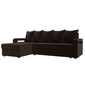 Угловой диван «Гермес лайт», левый угол, еврокнижка, микровельвет, цвет коричневый