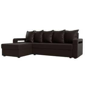 Угловой диван «Гермес лайт», левый угол, механизм еврокнижка, экокожа, цвет коричневый
