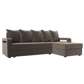 Угловой диван «Гермес лайт», правый угол, механизм еврокнижка, велюр, цвет коричневый